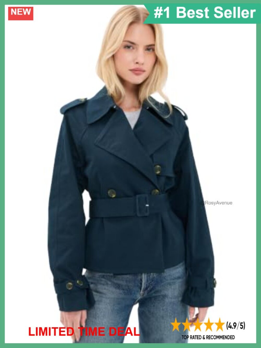 Cropped Trench Jacket Gabardine Twill Hook-and-Eye Collared Long Sleeve Casual